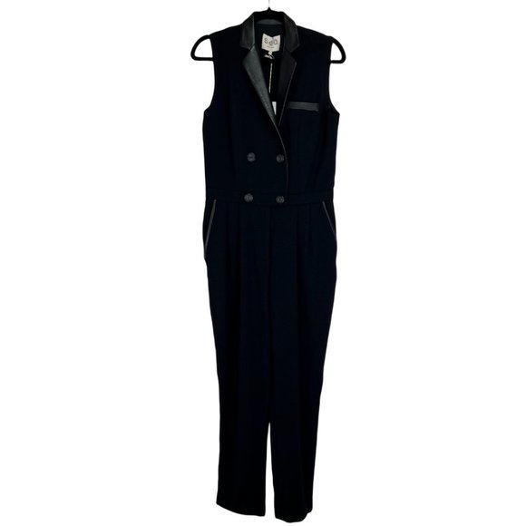 NWT Sea New York SZ 4 Leather Trim Double Breasted Jumpsuit